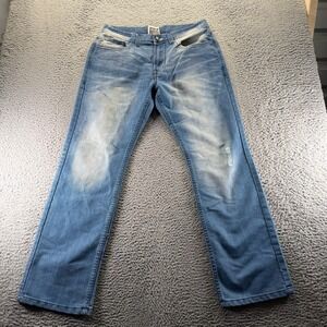 Vintage Halifax Jeans Mens 34x32 Blue Cotton Denim Straight Baggy Faded Workwear